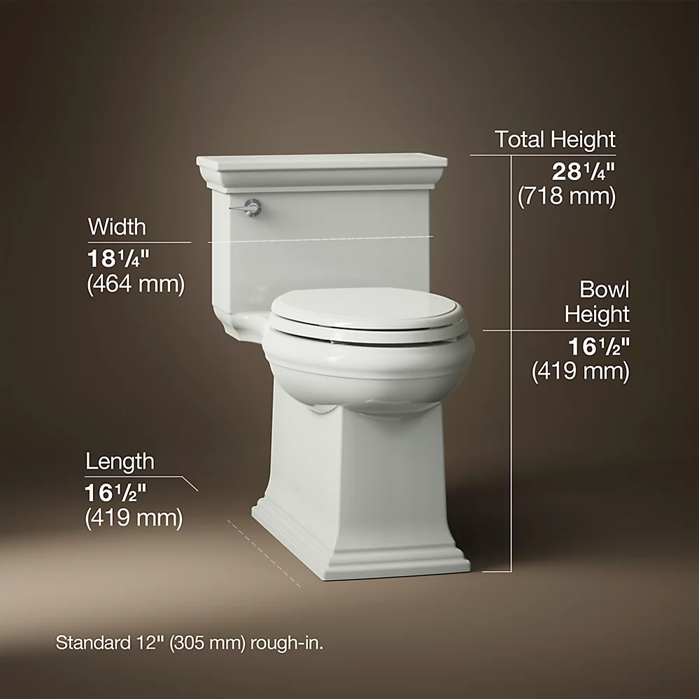 Kohler Memoirs Stately One-Piece Compact Elongated Toilet With Skirted Trapway, 1.28 GPF