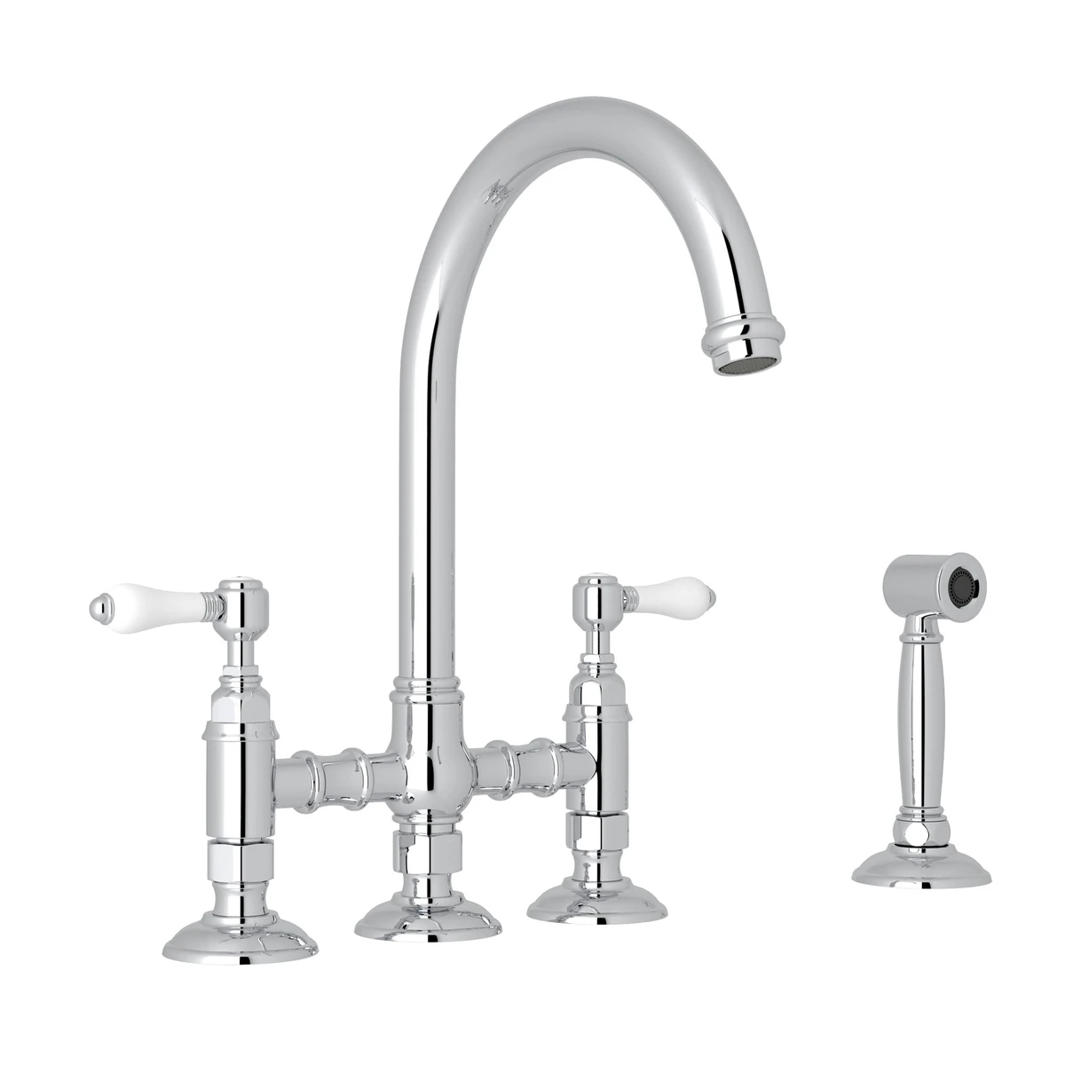 Robinet de cuisine Rohl Acqui Bridge avec douchette latérale et poignées à levier en porcelaine - A1461LPWS-2