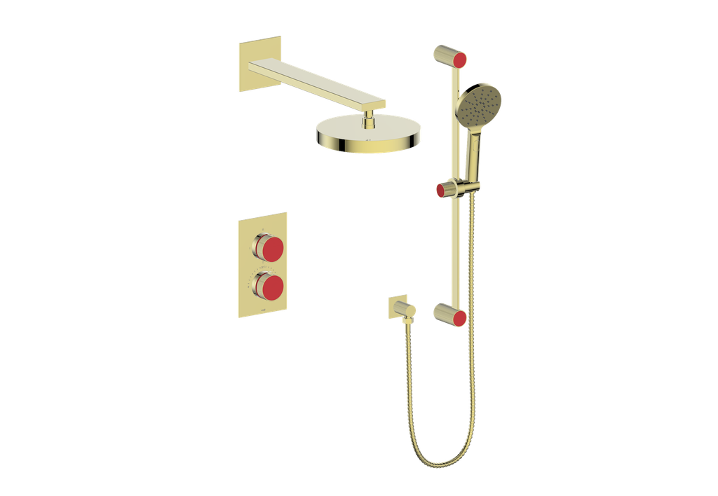 Vogt Mond Ensemble de finition de système de douche thermostatique à 2 voies uniquement, or brossé