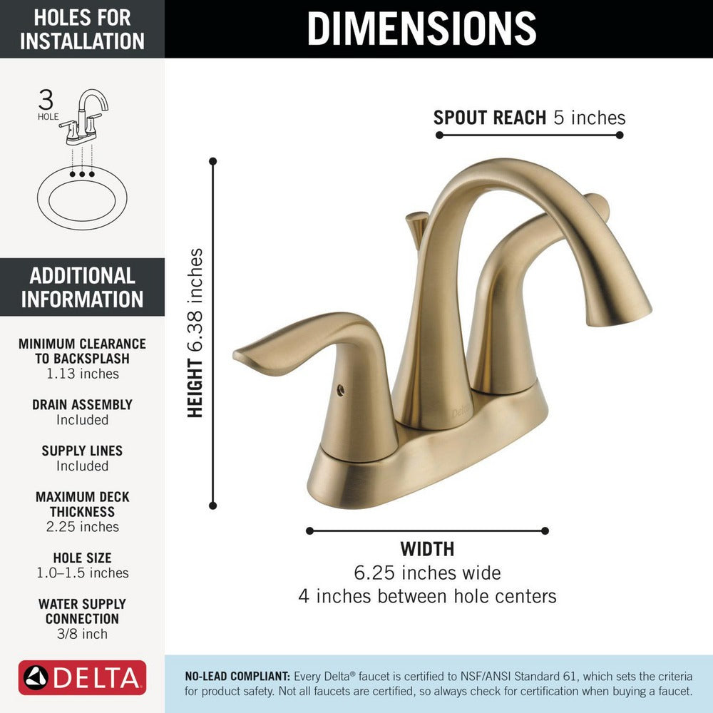 Delta Lahara Two Handle Centerset Bathroom Faucet - 2538-SSMPU-DST