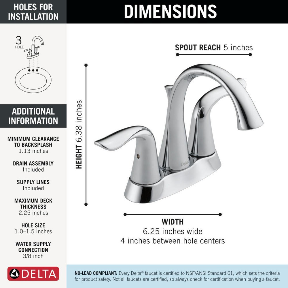 Delta Lahara Two Handle Centerset Bathroom Faucet - 2538-SSMPU-DST