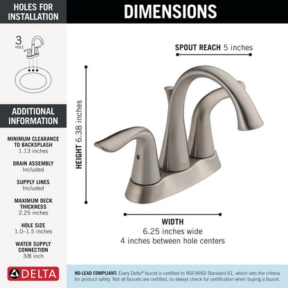 Delta Lahara Two Handle Centerset Bathroom Faucet - 2538-SSMPU-DST