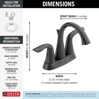 Delta Lahara Two Handle Centerset Bathroom Faucet - 2538-SSMPU-DST