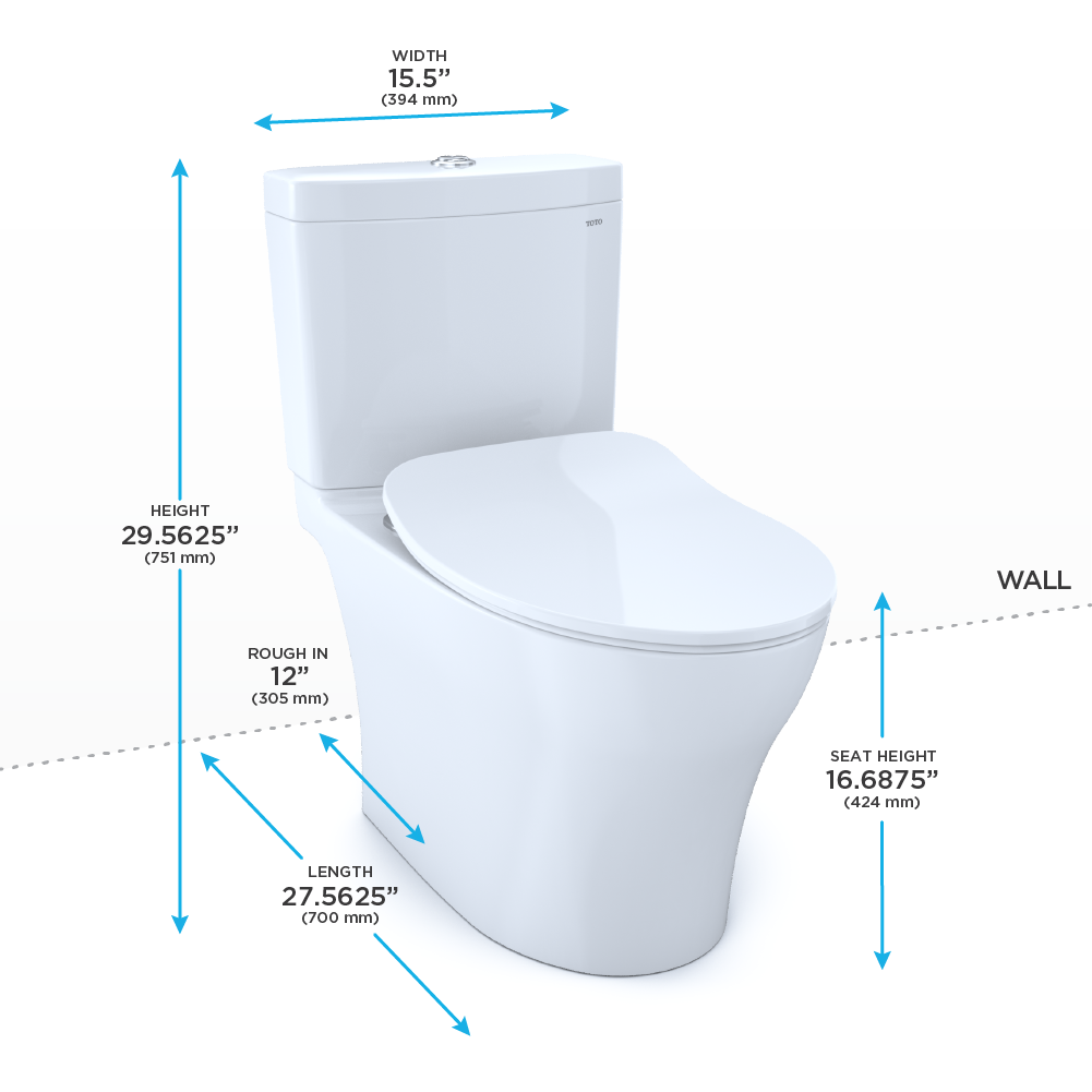 TOTO Aquia IV Two-Piece Toilet 1.28/0.9 GPF Elongated - Universal Height - Washlet+ Connection Slim Seat