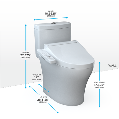 TOTO Aquia IV Washlet+ C2 One-Piece Toilet, 1.28/0.9 GPF, Universal Height