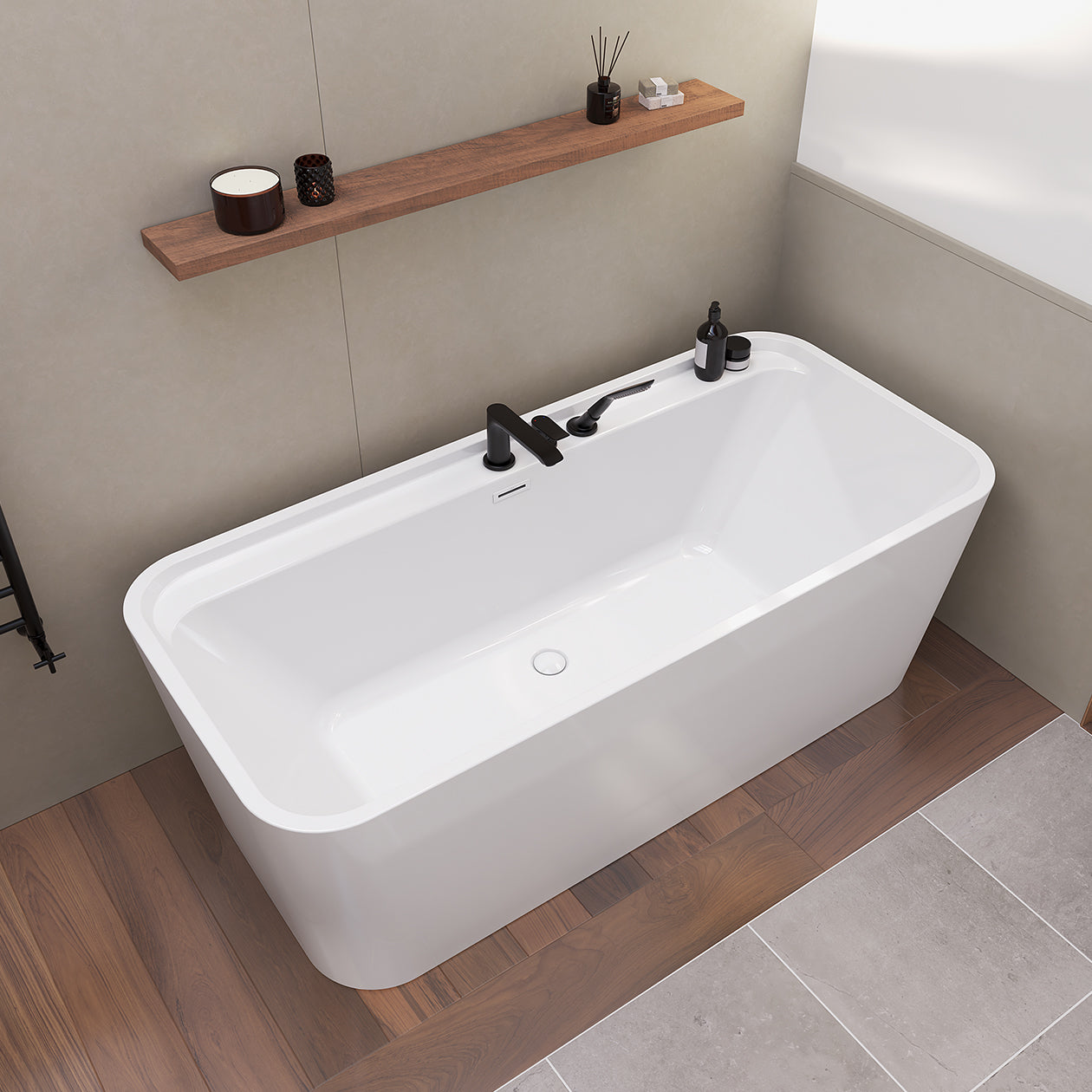 Maax Oberto 67 x 31 Acrylic Freestanding Center Drain Bathtub in White with White Skirt