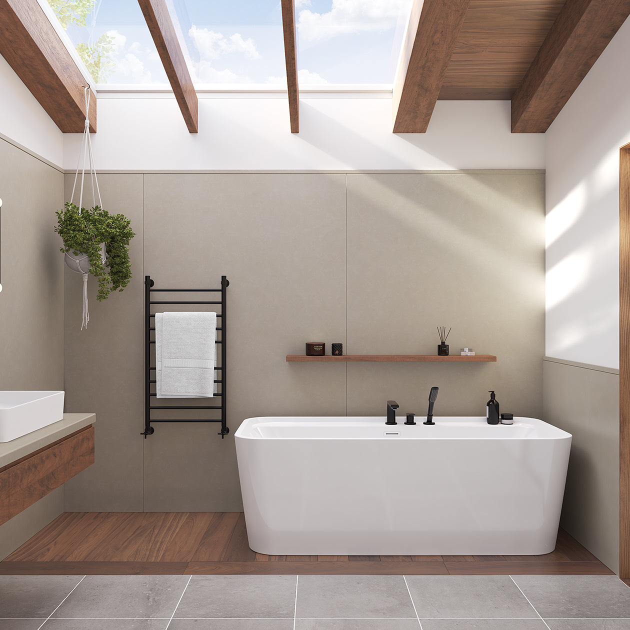 Maax Oberto 67 x 31 Acrylic Freestanding Center Drain Bathtub in White with White Skirt