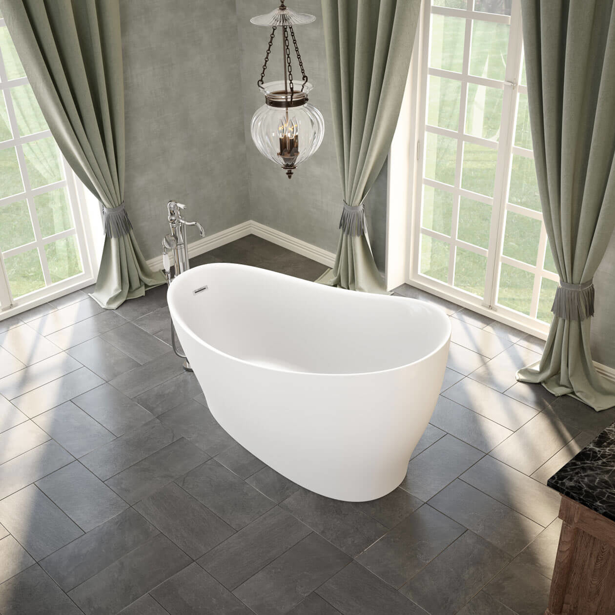 Maax Joan 61 x 32 Acrylic Freestanding End Drain Bathtub with White Skirt