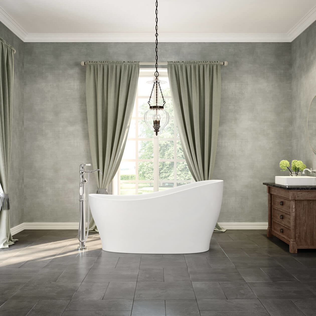 Maax Joan 61 x 32 Acrylic Freestanding End Drain Bathtub with White Skirt