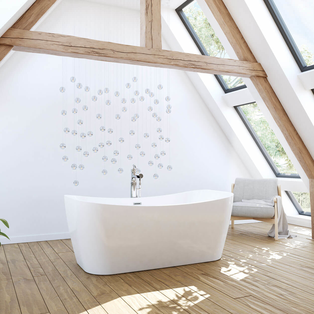 Maax Villi 65 x 32 Acrylic Freestanding Center Drain Bathtub in White with White Skirt