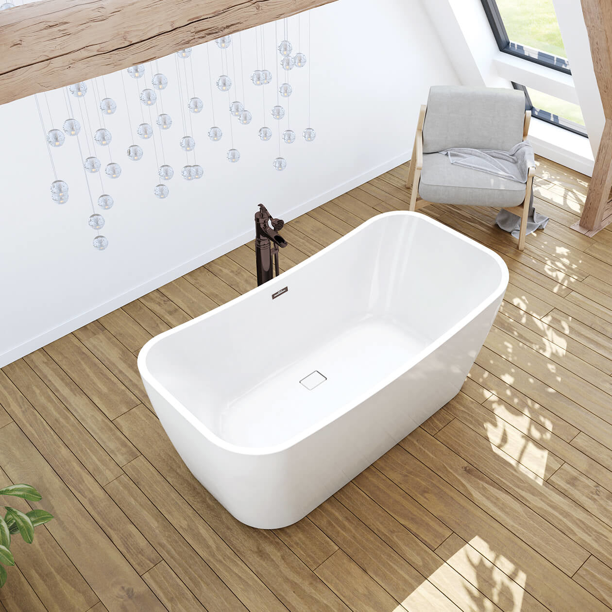 Maax Villi 65 x 32 Acrylic Freestanding Center Drain Bathtub in White with White Skirt