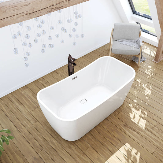 Maax Villi 65 x 32 Acrylic Freestanding Center Drain Bathtub in White with White Skirt