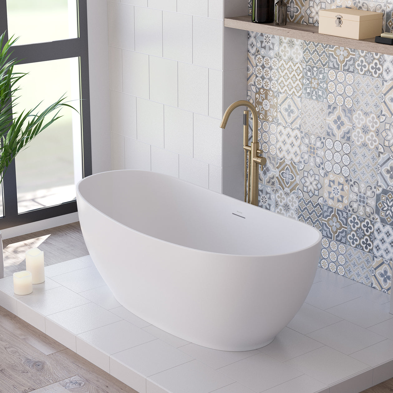 Maax Valentina 67 x 32 Acrylic Freestanding Center Drain Bathtub in Matte White