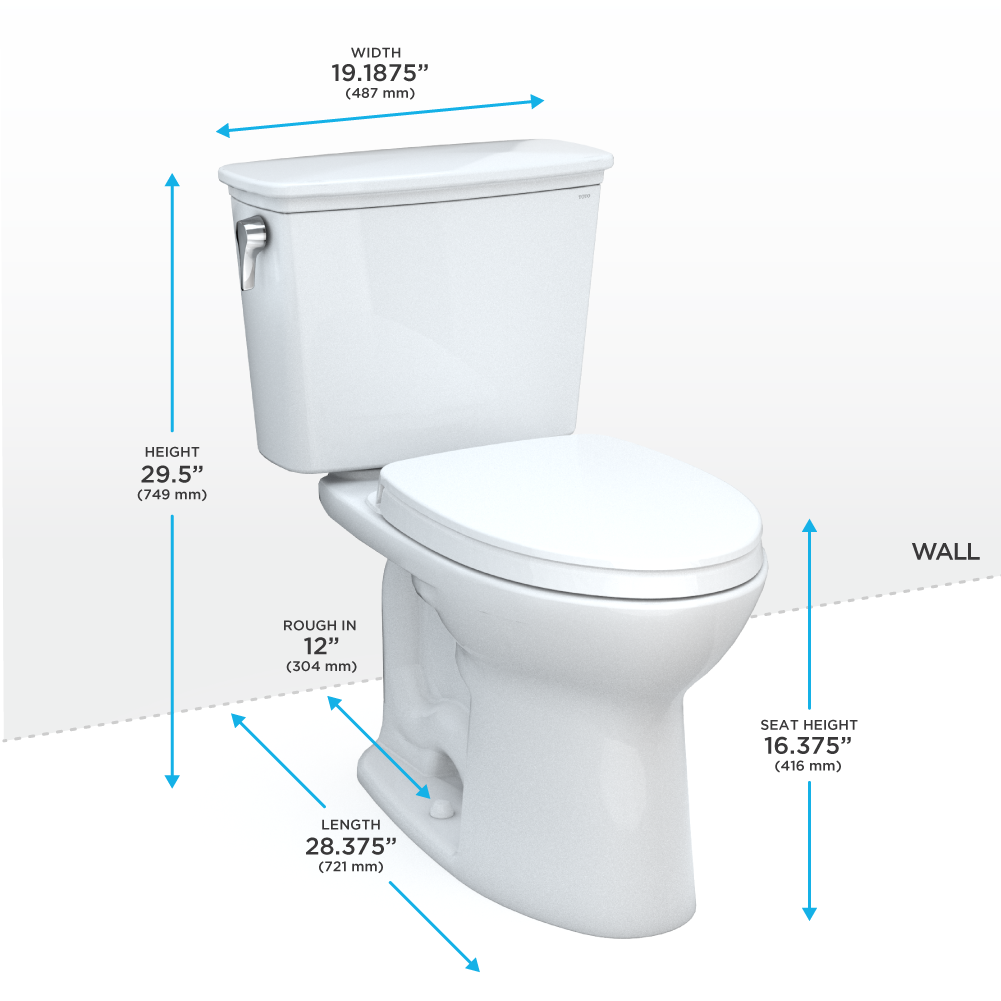 TOTO Drake Transitional Two-Piece Elongated Toilet 1.28 GPF Regular Height Washlet+ Connection