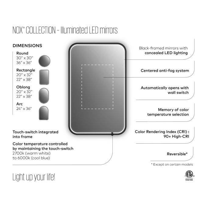 Kalia Nox Led-Illuminated Bathroom Mirror Black Frame - 20” X 32”