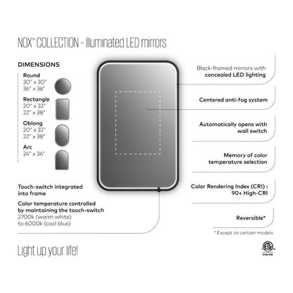 Kalia Nox Led-Illuminated Bathroom Mirror Black Frame - 20” X 32”