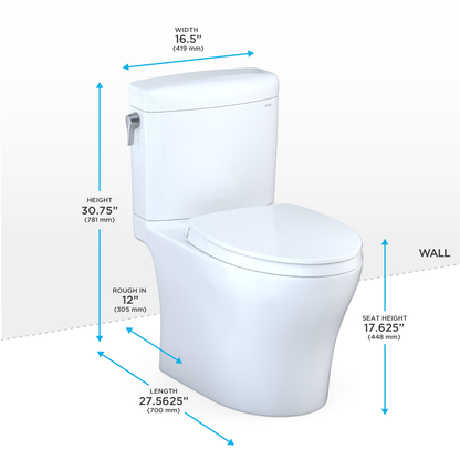 TOTO Aquia IV Cube Two-Piece Toilet 1.28/0.9 GPF Elongated - Universal Height - Washlet+ Connection
