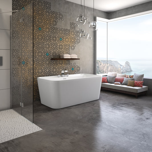 Maax Oberto 60 x 32 Acrylic Freestanding Center Drain Bathtub in White