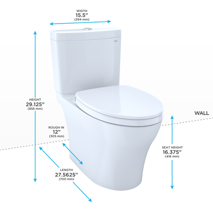 TOTO Aquia IV Two-piece Toilet 1.28/0.9 GPF Elongated Regular Height - Washlet+ Connection, Slim Seat