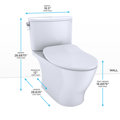 TOTO Nexus Elongated Two-Piece Toilet, 1.28 GPF Universal Height, Washlet+ Connection, Slim Seat