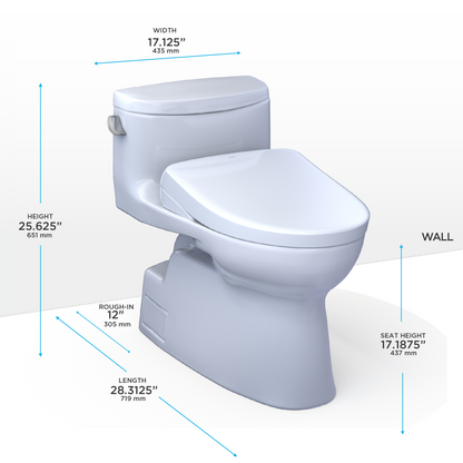 Toto Carolina II Washlet+ S7 One-Piece Toilet - 1.28 GPF - Universal Height