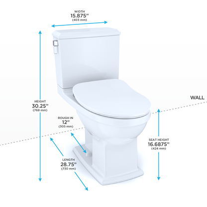 TOTO Connelly Two-Piece Toilet 1.28/0.8 GPF Elongated - Universal Height - Washlet+ Connection Slim Seat
