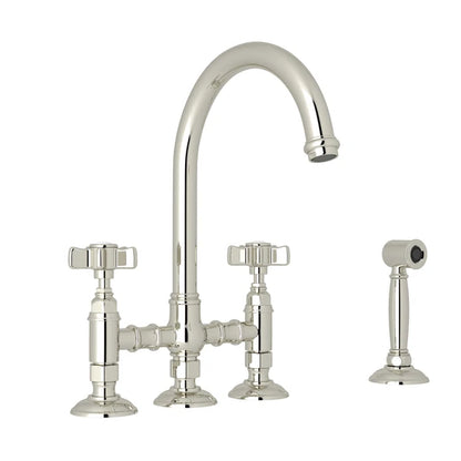 Rohl Acqui Bridge Kitchen Faucet With Side Spray With Cross Handles - A1461XWS-2