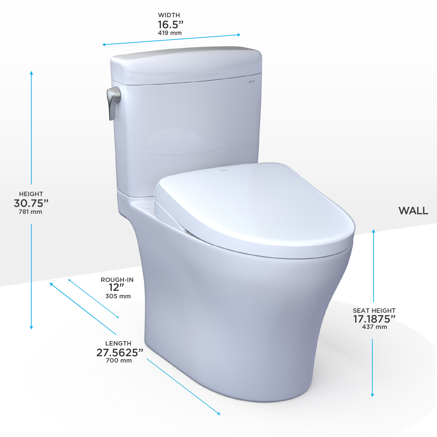 TOTO Aquia IV Cube Washlet+ S7A Two-Piece Toilet 1.28/0.9 GPF - Universal Height