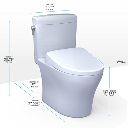 TOTO Aquia IV Cube Washlet+ S7A Two-Piece Toilet 1.28/0.9 GPF - Universal Height