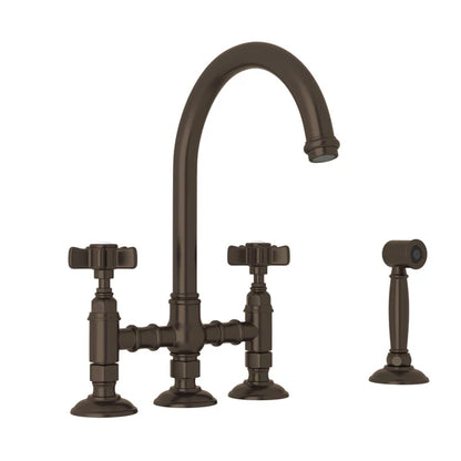 Rohl Acqui Bridge Kitchen Faucet With Side Spray With Cross Handles - A1461XWS-2