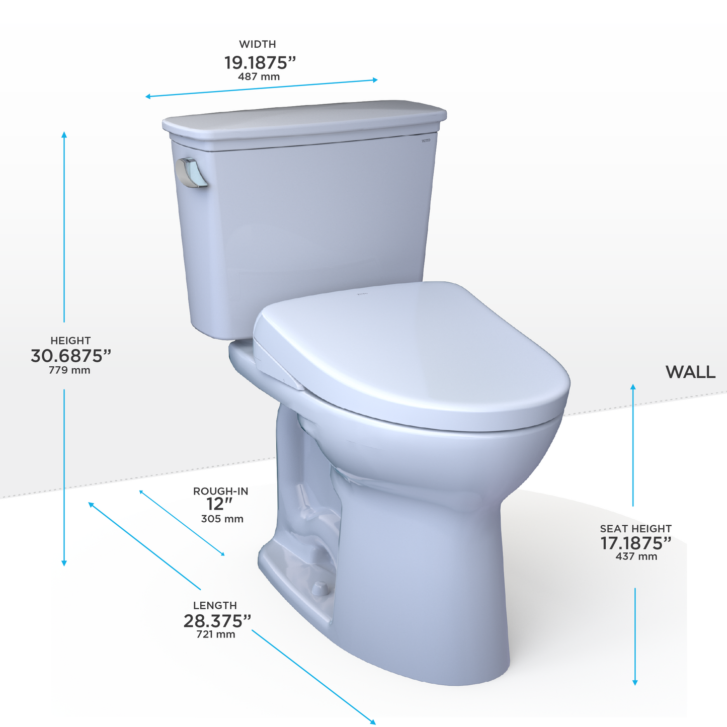 TOTO Drake Transitional Washlet+ S7A Two-Piece Toilet 1.28 GPF Universal Height with 10" Rough-In