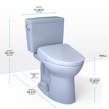 TOTO Drake Washlet+ S7 Two-Piece Toilet 1.28 GPF, Universal Height, 10" Rough-In