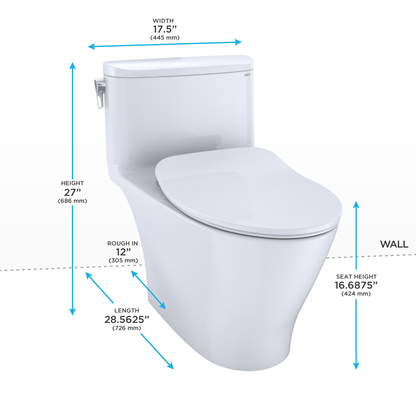 TOTO Nexus Elongated One-Piece Toilet 1.28 GPF, Universal Height, Washlet+ Connection, Slim Seat