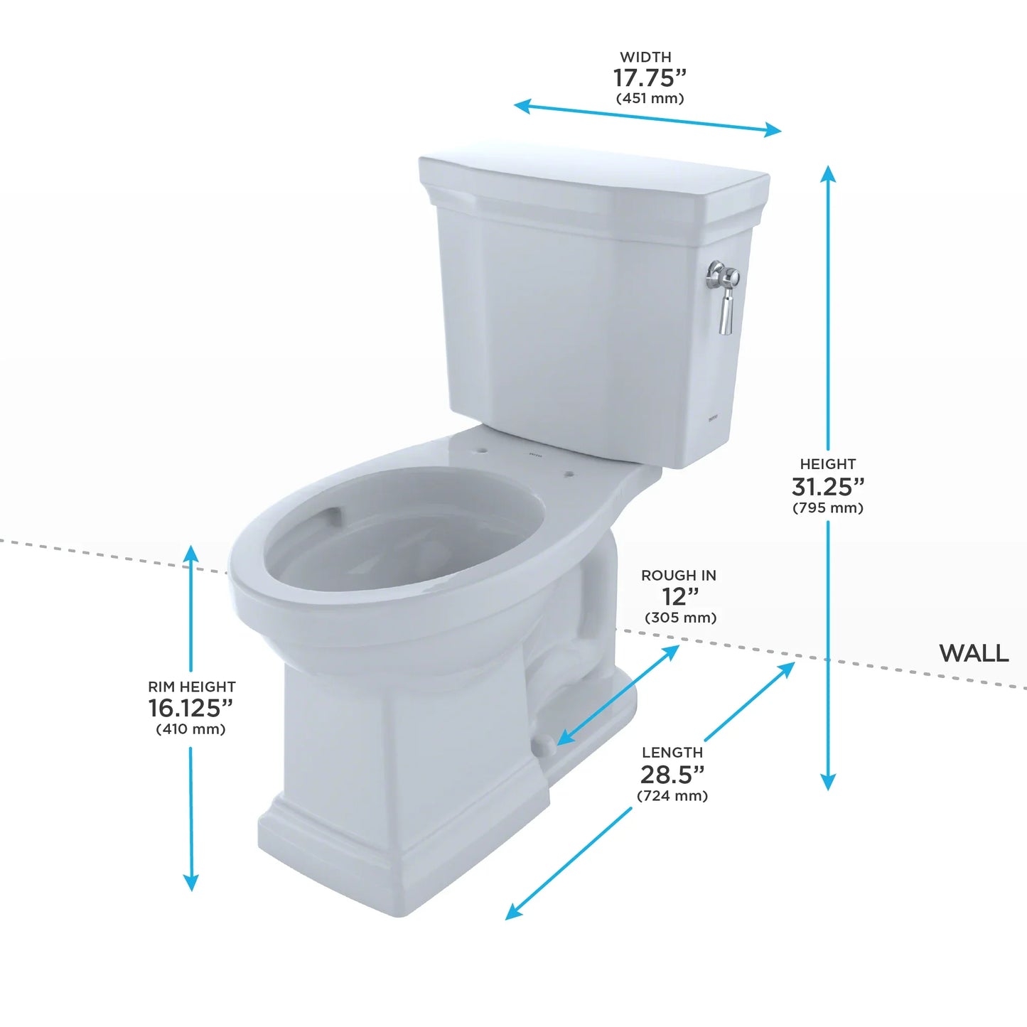 TOTO Promenade II Two-Piece Elongated Toilet 1.28 GPF, Universal Height, Less Seat Right-Hand Trip Lever