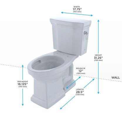 TOTO Promenade II Two-Piece Elongated Toilet 1.28 GPF, Universal Height, Less Seat Right-Hand Trip Lever