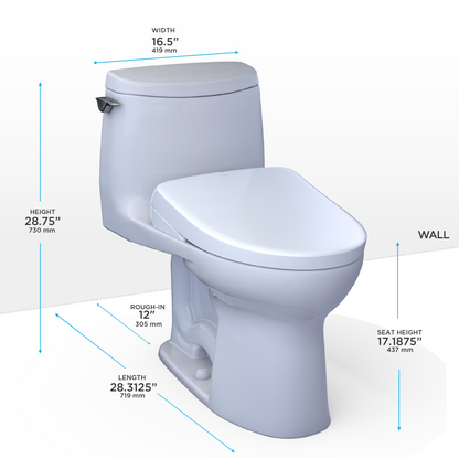 TOTO UltraMax II Washlet+ S7A One-Piece Toilet 1.28 GPF - Universal Height