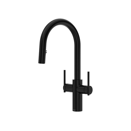 Riobel Lateral Two Handle Pull-Down Kitchen Faucet With C-Spout